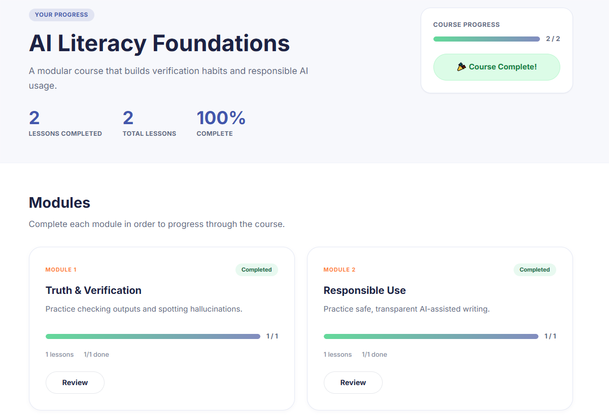Completion certificates